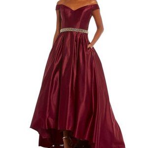 Betsy & Adams Maroon Fit and Flare Prom Dress